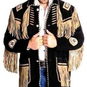 Black and Cream Fringed Western Jacket